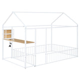 ZNTS Full Size Metal Bed House Bed Frame with Desk, Shelves, Power Outlets and USB Ports, White N737P173491K