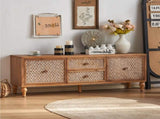 Rattan TV Stand for TVs, Wood TV Stand Mid Century Distressed TV Stand TV Media Console with Drawer W3040P382306