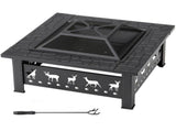 32 Inch Square Outdoor Wood Pit Table, Heavy Duty Wrought Iron Firepit with Pyramid 62794433