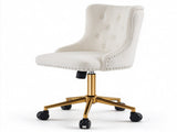 Teddy Fabric Swivel Office Chair, Adjustable Height with Casters, Tufted Backrest, Gold Metal Base, 09258532