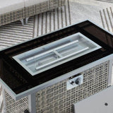 K&K 43" Propane Gas Fire Pit Table, 60000 BTU Rectangular Open Weave Wicker Fire Pit with Glass Wind N707P210158G