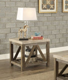 Industrial Style Angled Support 1pc End Table with Bottom Shelf Marble Top Creamy White Wooden B011P175698