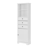 White Tall Storage Cabinet with 3 Drawers and Adjustable Shelves for Bathroom, Kitchen and Living 93869259