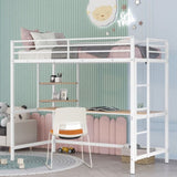 ZNTS Twin Metal Loft Bed with Desk and Shelve,White MF292491AAK