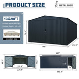 ZNTS Outdoor Storage Shed 20x13 FT, Metal Garage Shed Backyard Utility Tool House Building with 2 Doors W1895P199514