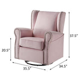 Pink Rolled Arms Swivel Chair with Nailhead Accent B062P186521