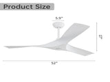 52 Inch Ceiling Fan Without Light, with Remote Control 6 Speed Quiet Reversible DC Motor W934P156666