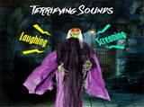 7.2ft Sound-Activated Halloween Witch - Eerie Arm Movements, Terrifying Sounds & Glowing Eyes for 49447258