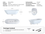 55" Acrylic Freestanding Bathtub, Oval Deep Soaking Bathtub with Center Pop-up Drain & Integrated W1920P386230