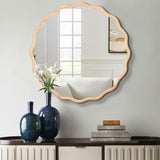 Solid Wood Wavy Mirror--Natural-Wood Vanity Mirror Wall Decor 36" x 36" Modern Mirror Wall Decor for W1445P189556