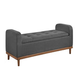 Mid-Century Modern Lift Top Storage Bench 1pc Tufted Dark Gray Upholstered Solid Wood Walnut Finish B011P192194