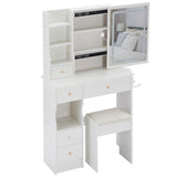 Small Size Left Drawer Desktop Vanity Table Cushioned Stool, 2 AC2 USB Power Station, Hair dryer W936P202461