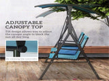 Blue 2-Seat Outdoor Porch Swing for Poolside Lounging, with Canopy, Storage Table & Cup Holders 20239315