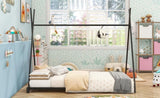 Metal Twin Size House Platform Bed with Triangle Structure, Black WF307193AAB