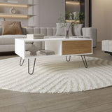 Tori 39" Wide Coffee Table with One Drawer, One Shelf, Rectangular, Living Room White - NAtural Oak B070P254785