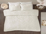 3-Piece Tufted Cotton Chenille Medallion Comforter Set Off-White King/Cal King B03597074