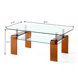 Tempered Glass Coffee, Modern Glass Coffee for Living Room, 2-Tier Storage Center Coffee W1718P253273