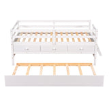 ZNTS Low Loft Bed Twin Size with Full Safety Fence, Climbing ladder, Storage Drawers and Trundle White WF312991AAK
