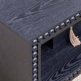 Black Beaded Edge Coffee Table 47.6" Rectangular Center Table with Open Storage Shelf, Modern W2729P309448