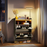Double Door 6-Layer Shoe Cabinet with High Foot LED Lights Particle Board 80*38*90cm Black 37595118