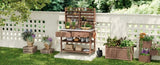 K&K 64.9"H Outdoor Potting Bench Table with Lockable Wheels, Solid Wood Outdoor Kitchen Island with N707P228274Z