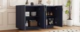 TREXM 4 Wavy Doors Ample Storage Space Sideboard with Adjustable Shelves and Retro Copper Handles N715P183992M