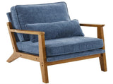 Mid-Century Oak Accent Chair - Deep Navy Blue Chenille Upholstered Single Lounge Chair, Sturdy Wood 69546769