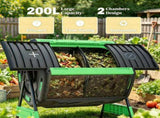 53 Gal Compost Bin Outdoor Dual Chamber Tumbling Composter with Adjustable Vents BPA Free Green 79464190
