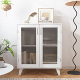Modern Living Room Cabinet Storage Organizer with 2 Glass Doors and Adjustable Shelf White W409128109
