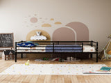 Twin Size Metal Bed Frame for Kids, Low Profile Platform Bed with Surrounding Guardrails and Metal W5635P548292