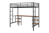 ZNTS Twin-size Loft Bed with Table & Shelves/ Heavy-duty Sturdy Metal/ Built-in Table & Shelves/ Noise 61373165