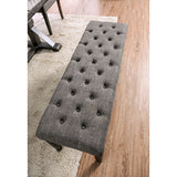Classic Light Gray Color 1PC BENCH Button Tufted Linen Like Fabric Solid wood Chair Upholstered Seat B011104805