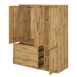 4 Door Wardrobe Armoire Closet with 3 Drawers, Natural 19066469