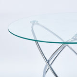 Dining Table with chrome metal leg and tempered glass,Modern Space Saving Kitchen Table for Living W234P329696