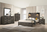 1pc Rustic Style Butcher Block Finish Weathered Brown Finish King Size Bed w/ Lamp Wooden Bedroom B011P230852