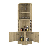 Syrah Corner Bar Cabinet, Eight Bottle Cubbies, Double Door, Two Open Shelves Macadamia B200P242412