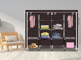 67" Clothes Closet Portable Wardrobe Clothes Storage Rack 12 Shelves 4 Side Pockets Dark Brown 71588089