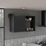 Kitchen Wall Cabinet Bussolengo, Two Shelves, Black Wengue Finish B092123128