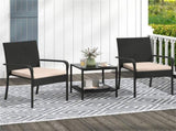 3-Piece Patio PE Wicker Bistro Set, Tempered Glass 2-Tier Side Table Outdoor Chair Set-Beige 88295874