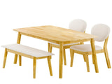 1 Table 2 Chairs 1 Bench Dining Set, Rubber Wood Frame with Beige Upholstered Seats, Natural Wood 59560900