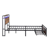 ZNTS Full Size Bed Frame with Storage Headboard and 2 Drawers, LED Lights Bed with Charging Station, 72694390