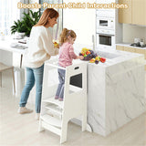 Multi-Use Toddler Kitchen Step Stool With Activity Chalkboard Adjustable Height & Rail - White 75639804