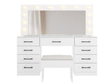 Vanity Desk Set with Large Lighted Mirror and Powre Outlet, Glass Top Makeup with 9 Drawers, 08262399