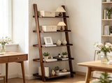 5-Tier Bamboo Leaning Ladder Shelf, Minimalist Wall-Leaning Storage Rack with Anti-Tipping Device, 16239279