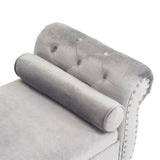 Velvet Multifunctional Storage Rectangular ottoman bench with 1 Pillow, grey N769P186110G