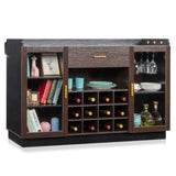 Double Glass Door with Single Drawer and 12-Bottle Wine Rack Sideboard in Black Frame Gray-Brown 56154679