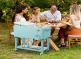 80 Quart Rolling Ice Chest, Portable Bar Drink Cooler with Catch Basin, Bottom Storage Tray and 10515126