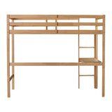 ZNTS Twin High Loft Bed, Rubber Wood Loft Bed with Safety Guardrail, built-in desk, ladder,White Oak 64025790