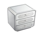 Mirrored Nightstand with 3 Drawers, Silver End Table with Crystal Handles, Modern Bedside Table for W1005P562305
