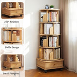 5 Tier Rotating Bookshelf, 360&deg Display Round Spinning Bookshelf with Wheels,-Saving, Small W3204P293695